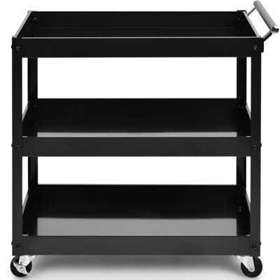 Tangkula 3-Tier Rolling Cart Storage Organizer Metal Utility Cart w/Wheels for Kitchen Library Office Black