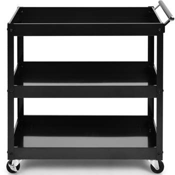 Tangkula 3-Tier Rolling Cart Storage Organizer Metal Utility Cart w/Wheels for Kitchen Library Office Black