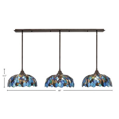 Toltec Lighting Any 3 - Light Chandelier in  Bronze with 16" Blue Mosaic Art Glass Shade