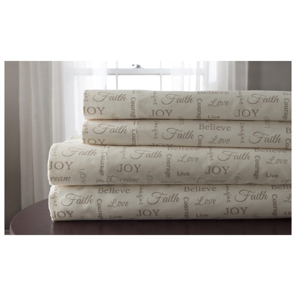 Inspirational Print Microfiber Sheet Set (King) Taupe (Brown) - Elite Home Products