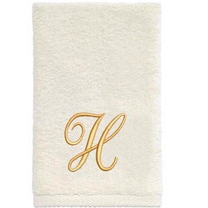 Avanti  Ivory with Gold Script Monogram Fingertip Towel Letter   H - 1 of 3