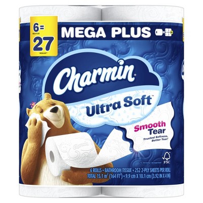 Charmin Ultra Soft Toilet Paper 6 Mega Plus Rolls, 252 Sheets Per Roll