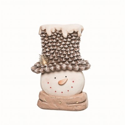 Transpac Resin White Christmas Light Up Pinecone Top Hat Snowman Decor