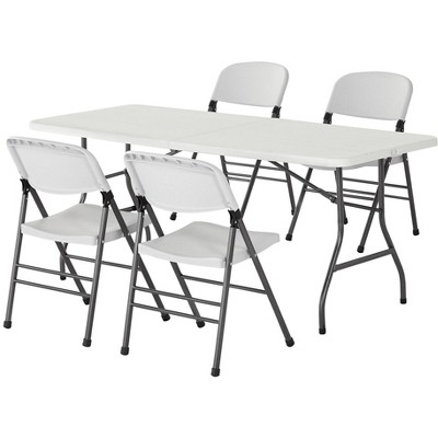 White Speckle Plastic Folding Chairs with Black Steel Legs, 4-Pack