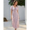 Coolmee Women's Floral Boho Dress Hawaiian Dresse Short Sleeve V Neck Summer Beach Wedding Guest Swing Midi Dress Pink L - 3 of 4