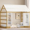 Twin Size Wood House Bed with Roof and Railings, Two Movable Wardrobes, Wooden Frame, Perfect for Children, Teenagers, Boys, or Girls. - 3 of 4