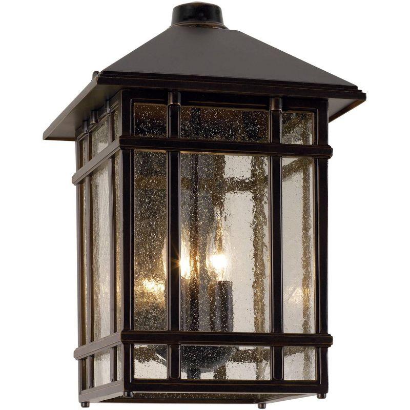 Kathy Ireland Sierra Craftsman Mission Outdoor Wall Light Fixture Rubbed Bronze 15" High Frosted Seeded Glass Panels for Post Exterior Barn Deck House, 1 of 7