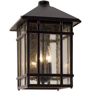 Kathy Ireland Sierra Craftsman Mission Outdoor Wall Light Fixture Rubbed Bronze 15" High Frosted Seeded Glass Panels for Post Exterior Barn Deck House