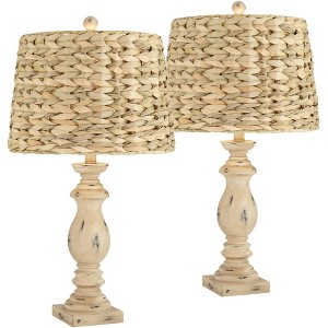 Regency Hill Carlisle Modern Coastal Table Lamps 26 1/2" High Set of 2 Beige Sea Grass Tapered Drum Shade for Bedroom Living Room Bedside Nightstand - 1 of 4