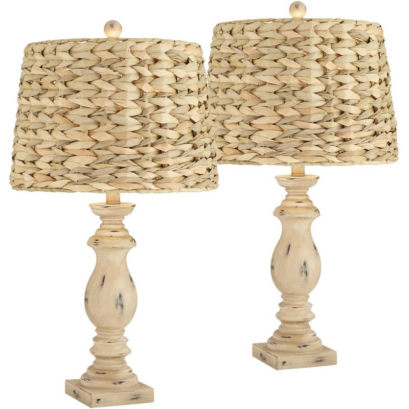Regency Hill Carlisle Modern Coastal Table Lamps 26 1/2" High Set of 2 Beige Sea Grass Tapered Drum Shade for Bedroom Living Room Bedside Nightstand, 1 of 10