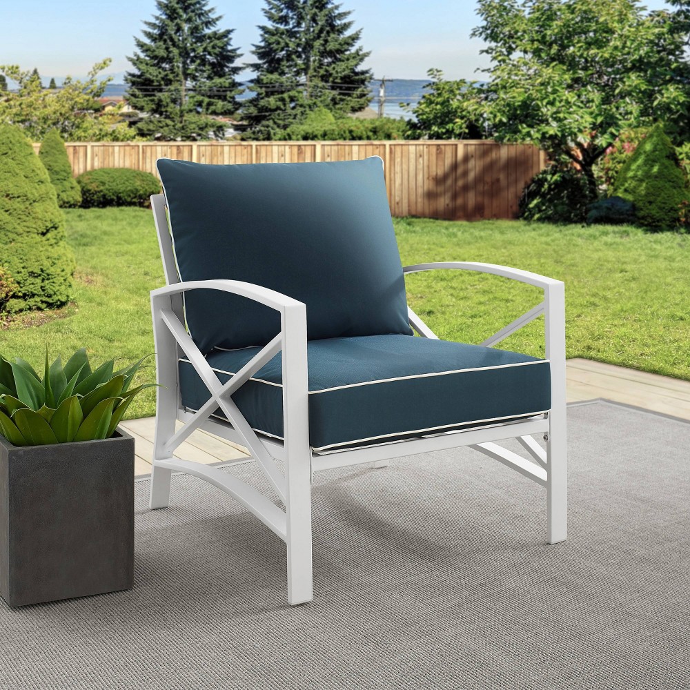 Photos - Garden Furniture Crosley Kaplan Steel Outdoor Patio Arm Chair Navy: Ergonomic Club Design, 