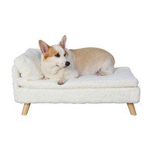 Elevated Luxury Velvet Dog Sofa Bed L Shaped Dogs Lounger Couch Bed with Removable Cushion Mat & Soft Pillow for Kitten Puppy - 1 of 4