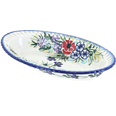 Blue Rose Polish Pottery Summer Garden Small Oval Dish