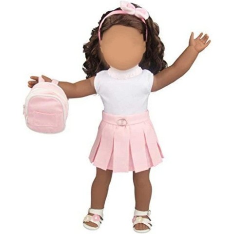 Dress Along Dolly Casual School Doll Outfit for American 18" Girl Dolls (5 Piece Set) - Costume Clothes Include Shirt, Skirt, Shoes, Backpack, & Hairband