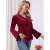 INSPIRE CHIC Women's Winter Velvet Long Sleeve V Neck Button Down Elegant Peplum Casual Blouse - 4 of 4