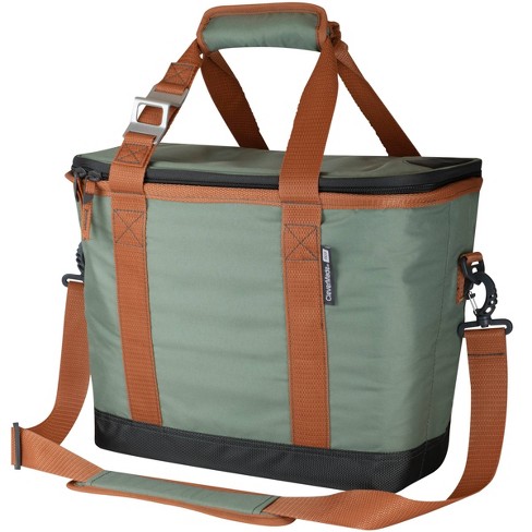 Green Soft Sided Canvas Fishing Tackle Box and Utility Bag Adjustable Shoulder Strap, Bottler Holder, Water Resistant