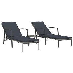 vidaXL Sun Lounger With Table Set of 3 Grey - 1 of 4