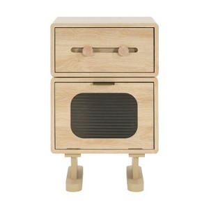 Rotating-Top Nightstand Kid Nightstand with Robot Silhouette, End Table Sofa Side Table Accent Table with Drawer & Cabinet, Natural - ModernLuxe - 1 of 4