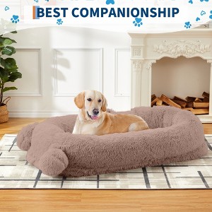 Human Dog Bed, 71''x45''x12'' Large Dog Bed with Blanket & 2 Side Storage Pockets, Portable Handle, Removable Cover, Human Size Dog Bed - 1 of 4