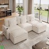 U-Shaped Sectional Sofa with Storage & Charging Station and Movable Ottoman- 108" Modular Cloud Couch with Ottoman (Beige Chenille) - 3 of 4