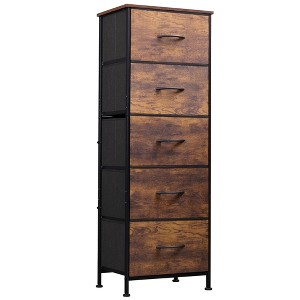 Aoibox 5 Drawer Fabric Dresser Tall Chest of Drawers with Wood Top Storage Organizer Sturdy Steel Frame Rustic Brown Suitable for Bedroom - 1 of 4