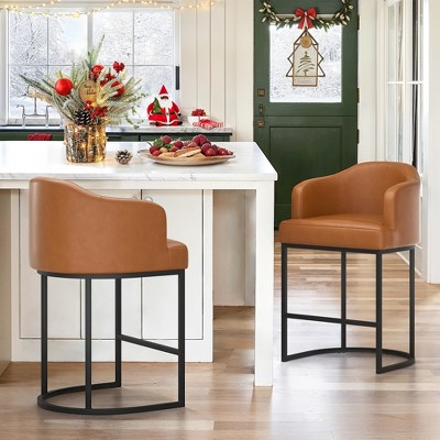 Arceso 2pcs Counter Height Bar Stools, Modern Counter Stools Upholstered Barstools, with Curved Backrest and Arms