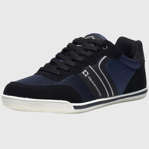 Alpine Swiss Liam Men’s Casual Shoes | Suede Trim Fashion Sneakers | Low Top Lace Up Stylish Tennis Shoes BLK 15