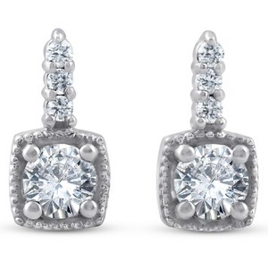 Pompeii3 3/4ct Diamond Cushion Framed Drop Earrings 14k White Gold Petite 11mm Tall - 1 of 4