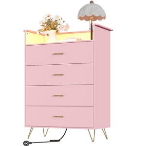 Smart 4-Drawer Wood Dresser with LED Lights & Charging Station | App-Controlled Storage Cabinet with USB/AC Outlets for Bedroom, Living Room - 1 of 4