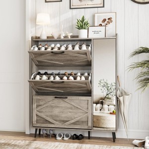 Shoe Storage Cabinet with Flip Drawers & Mirror, Freestanding Slim Shoe Rack Organizer - 1 of 4