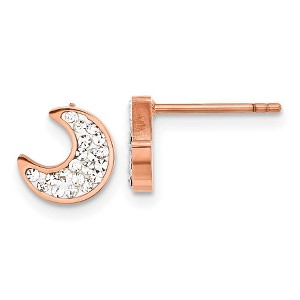 Chisel Stainless Steel Polished Rose IP-plated Preciosa Crystal Half Moon Stud Earrings - 1 of 4