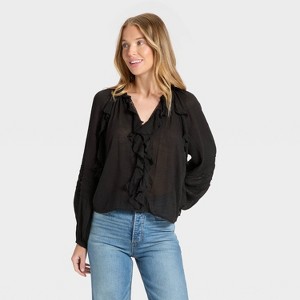 Women's Balloon Long Sleeve V-Neck Blouse - Universal Thread™ - 1 of 3
