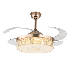YIYIBYUS 42in Modern LED Retractable Ceiling Fan, 3-Color Changed, With Cryatal Shade, Gold - 1 of 4