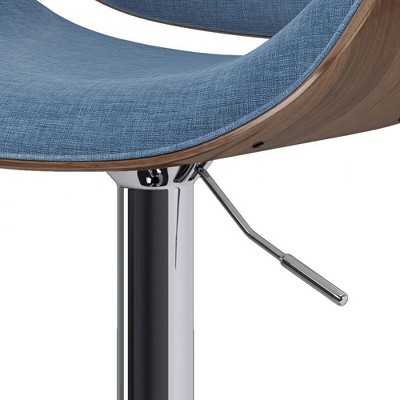 Denim Blue Linen Adjustable Swivel Bentwood Bar Stool