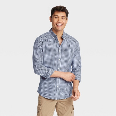 Men's Every Wear Long Sleeve Button-Down Shirt - Goodfellow & Co™ Navy  Gingham S