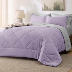 5/7 Pcs Bed in a Bag with Contrast Color Solid Design Bedding Set - 1 of 4