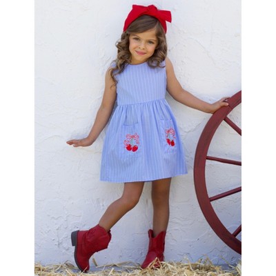 Sweet Cherry Embroidered Pinstripe Tank Dress Mia Belle Girls