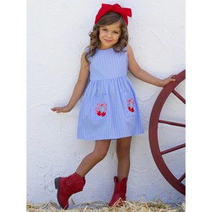 Sweet Cherry Embroidered Pinstripe Tank Dress Mia Belle Girls - 1 of 4