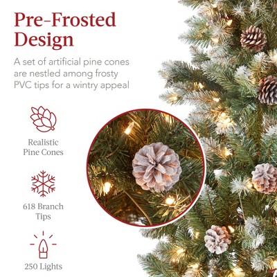6ft Pre-Lit White Flocked Pencil Christmas Tree with Pine Cones