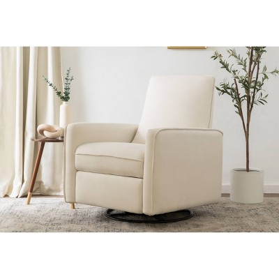 Cream Eco-Weave Swivel Recliner with Wood Base