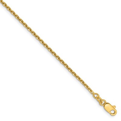 Black Bow Jewelry 1.65mm 14k Yellow Gold Diamond Cut Solid Cable Chain Anklet, 9 Inch