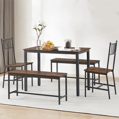 5 Piece Dining Table Set, Kitchen Table with 2 Chairs and 2 Benches, Kitchen Dining Table Set for 6, Breakfast Table for Living Room Restaurant