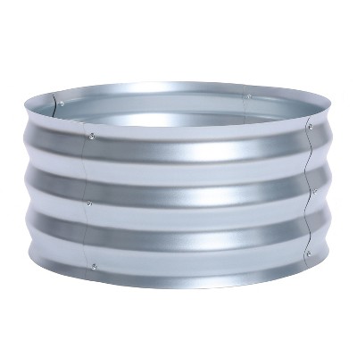LuxenHome 2ft Round Galvanized Metal Raised Garden Bed Planter Silver