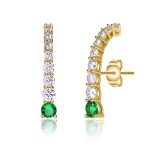 Guili Sterling Silver Curved Journey Earrings with Gemstones & Cubic Zirconia – A Sophisticated and Timeless Jewelry Piece for Effortless Elegance - 1 of 2