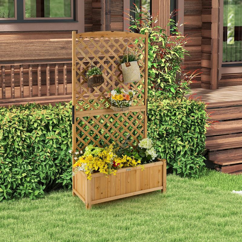 Tangkula 71" Tall Raised Garden Bed Wooden Planter w/ Trellis for Flower Climbing Plant, 3 of 11