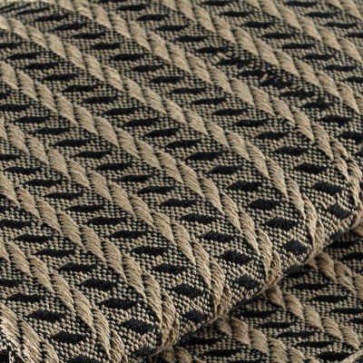 Cozy Cotton Cable Knit Throw Blanket in Black & Tan