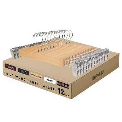 BP4U 14.2" Premium Wooden Adjustable Pants Hangers, Solid Wood Skirt & Trouser Hangers with 360° Swivel Hook, Wrinkle-Free Design