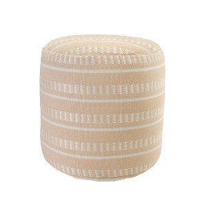 20" Brown Polyester Round Striped Indoor Outdoor Pouf Ottoman - 1 of 4