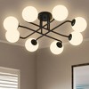PAKOKULA Modern 27.2 in. 8-LIght Black Sputnik Semi-Flush Mount Ceiling Light Fixture with Globe Frosted Glass Shade - 2 of 4
