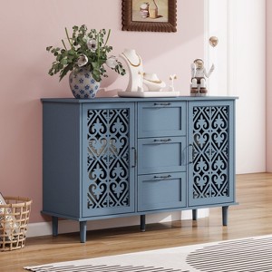 ORRD 2 Door 3 Drawer Cabinet American Style - Carved Panel Storage Cabinet with Black Metal Handles for Bedroom - 1 of 4